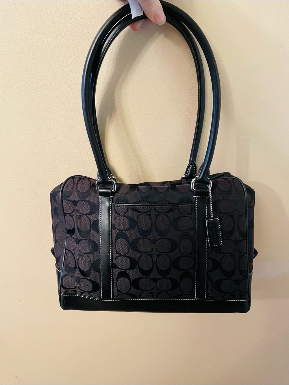 Coach Vintage Limited Edition Black Signature Canvas Tote with Leather Trim